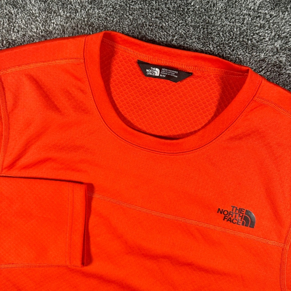 The North Face Shirt Mens M FlashDry Long Sleeve Orange Performance Hiking Top